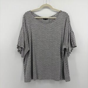 Jones New York Blouse Grey Women 1X Polka Dot Ruffle Sleeve Scoop Neck Relaxed
